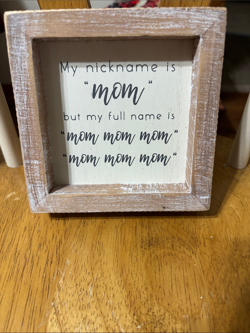 Rustic Cream ‘Mom’ Box Sign with Natural Wood Frame